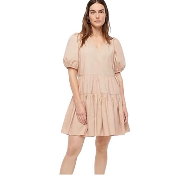 J.crew Women’s M Puff-Sleeve Cotton Poplin Wrap Dress Warm Clay - Picture 1 of 13
